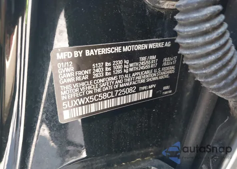 2012 BMW X3 xDrive28I из США, поврежденный, VIN 5UXWX5C58CL725082